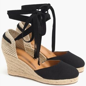 J. Crew Black and Tan Espadrille Wedges Size 9.5 Spring Summer Vacation Travel